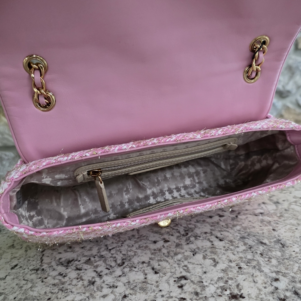 Karl Lagerfeld Paris Large Tweed Pink Shoulder Bag - Picture 5 of 9